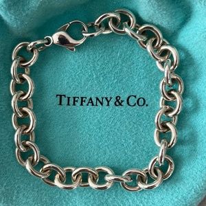 Tiffany & Co Sterling silver round link charm bracelet with extra links